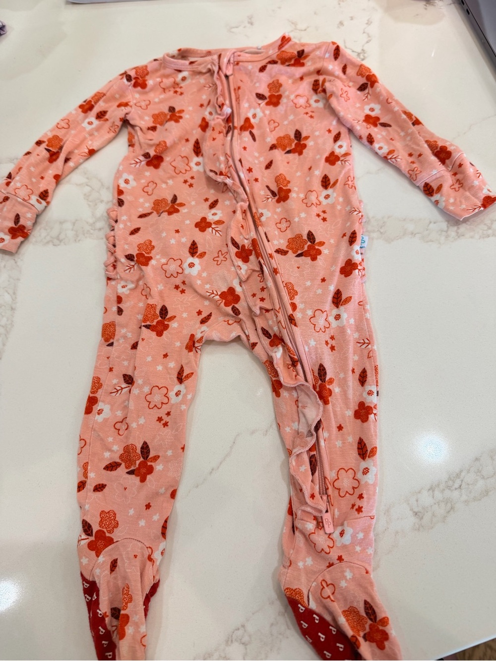 Posh Peanut Floral Ruffle Bamboo Footie Zippy Pajamas 6-9M